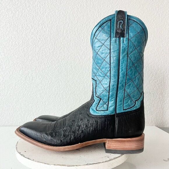 NEW Rod Patrick Mens Cowboy Boots 14.5AA Black Smooth Ostrich Leather Square Toe - Picture 4 of 12